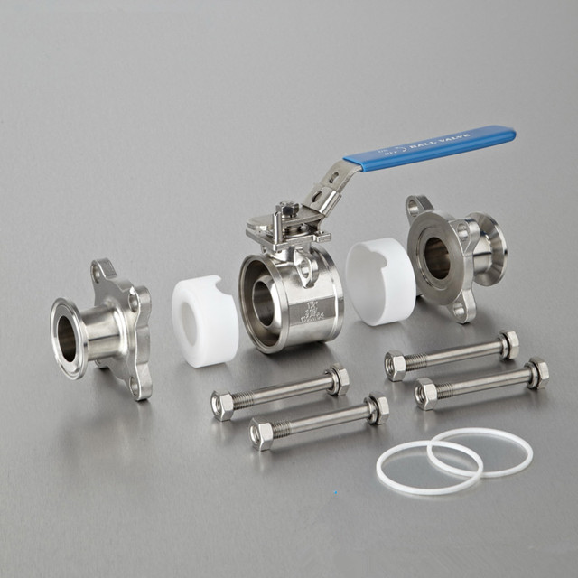 Sanitary Tri Clamp Encapsulated SS Manual Ball Valve Mounting Pad 